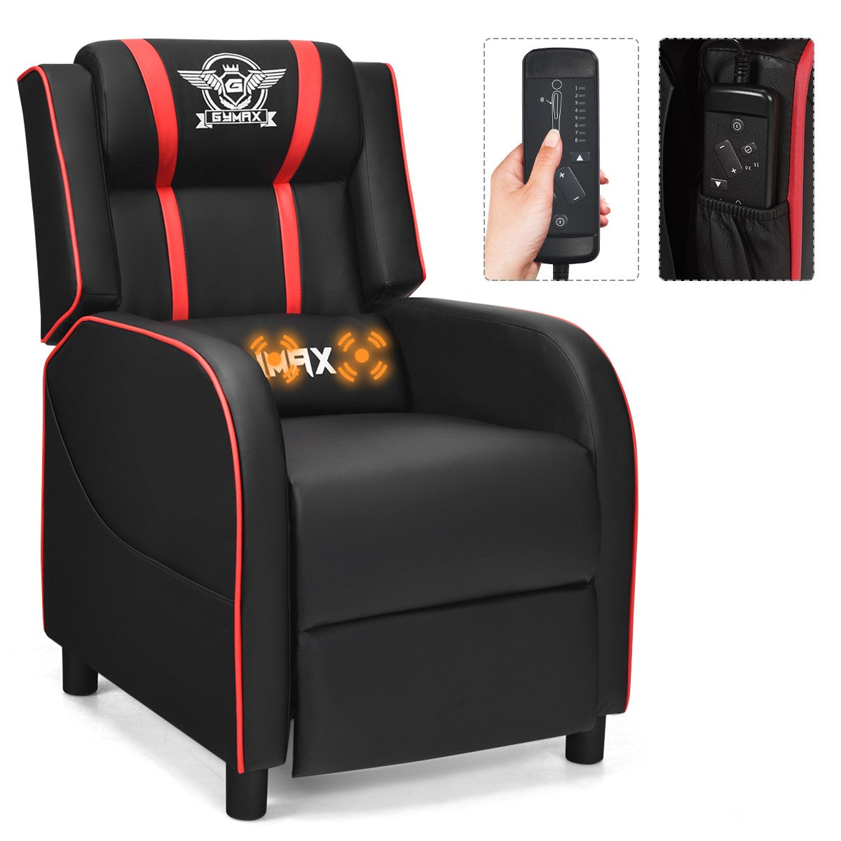 Gaming Recliner Chair with Electric Massage Lumbar Pillow