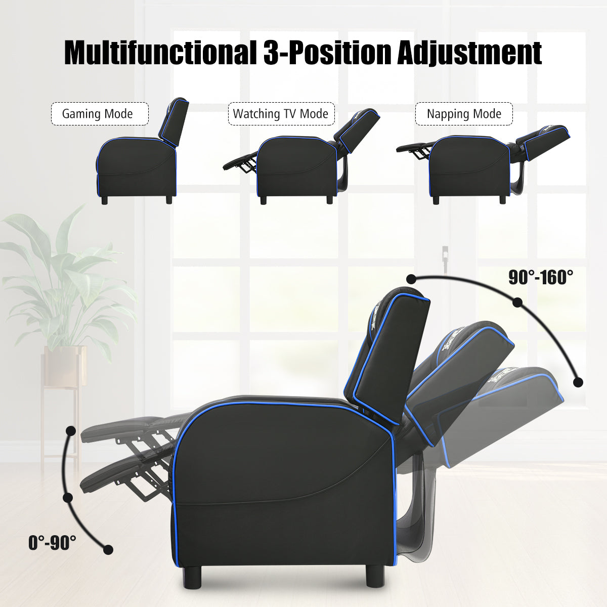 Gaming Recliner Chair with Electric Massage Lumbar Pillow