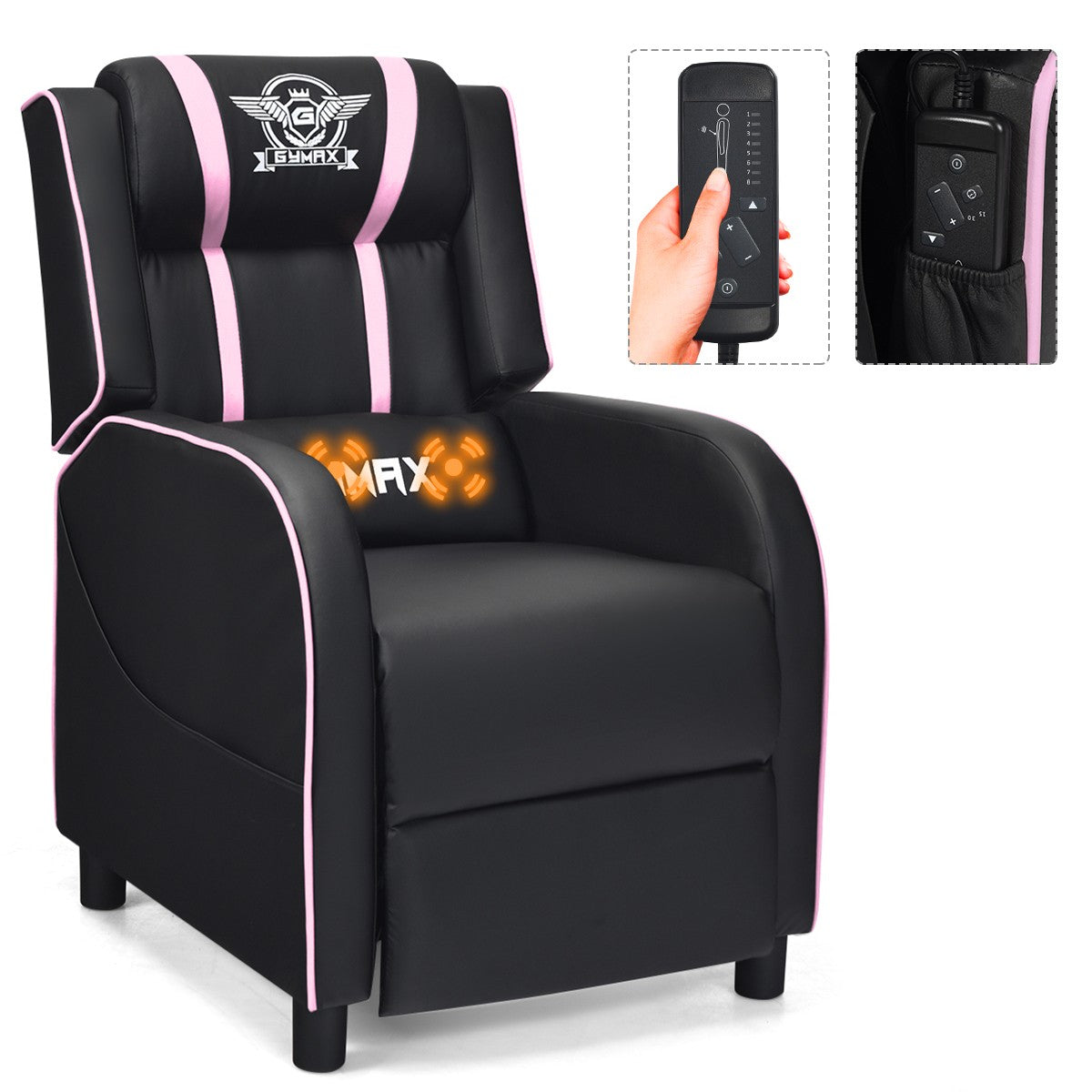Gaming Recliner Chair with Electric Massage Lumbar Pillow
