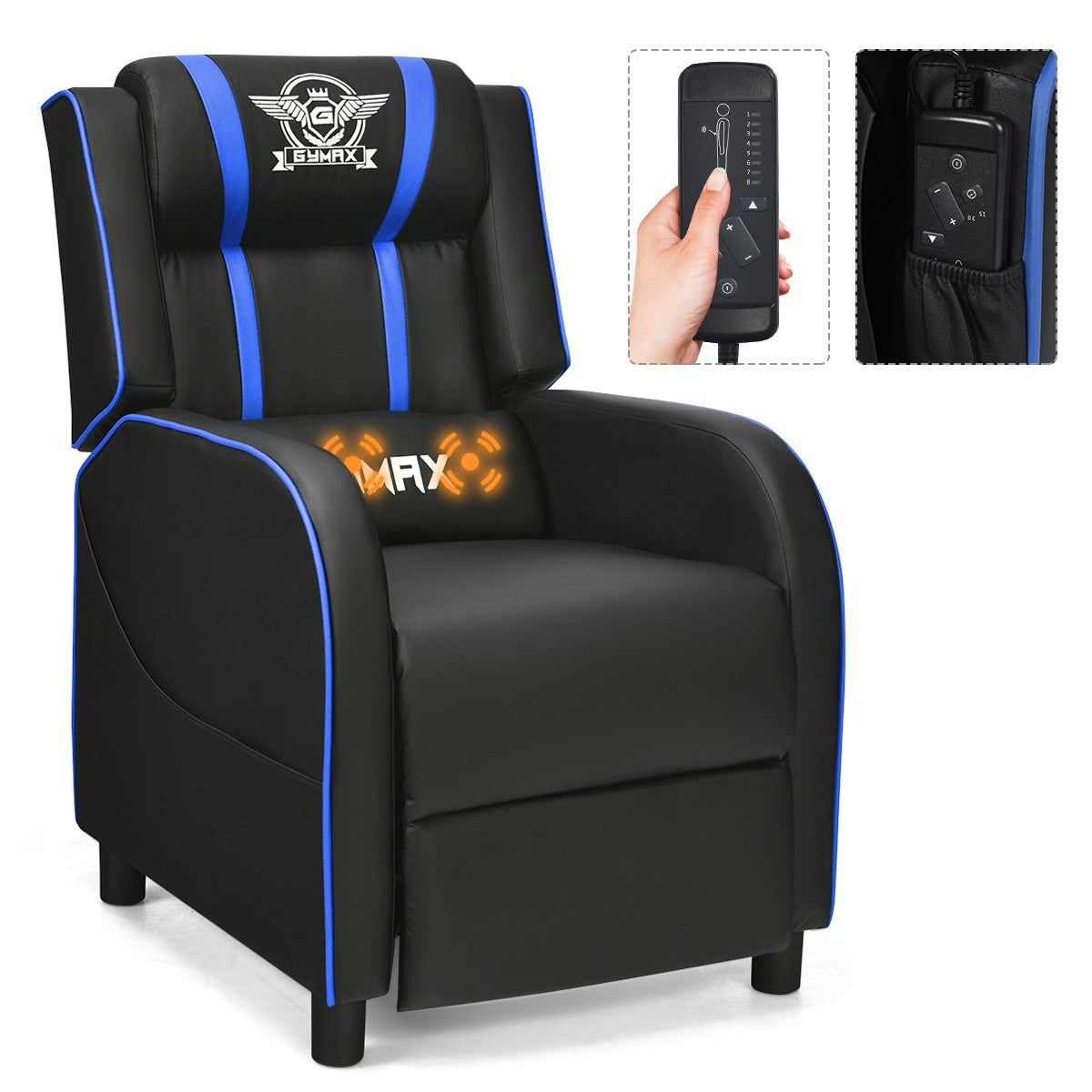 Gaming Recliner Chair with Electric Massage Lumbar Pillow
